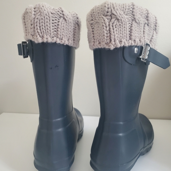 Hunter Blue Rain Boots with Knit Cuff - Picture 6 of 12